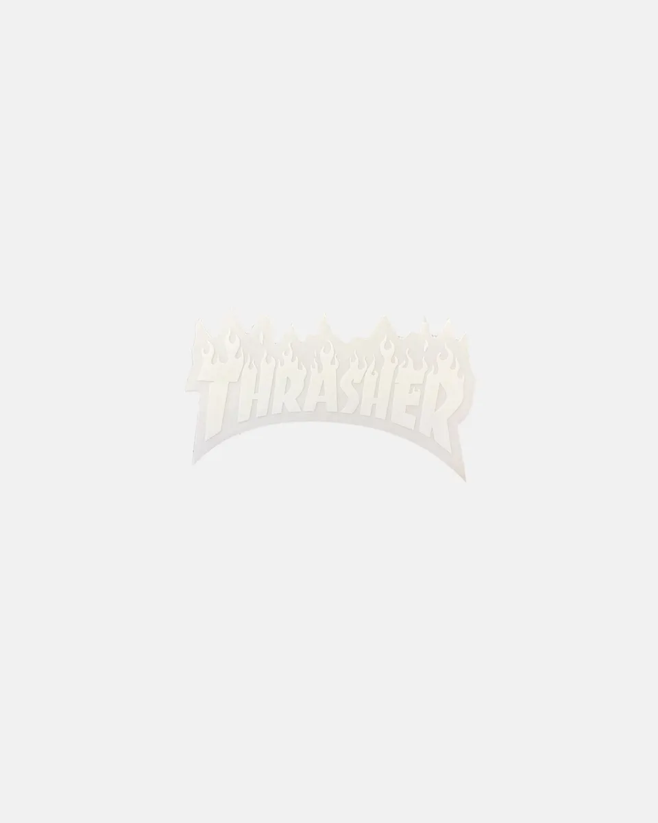 Thrasher Flame adesivo die cut bianco 5x8 cm