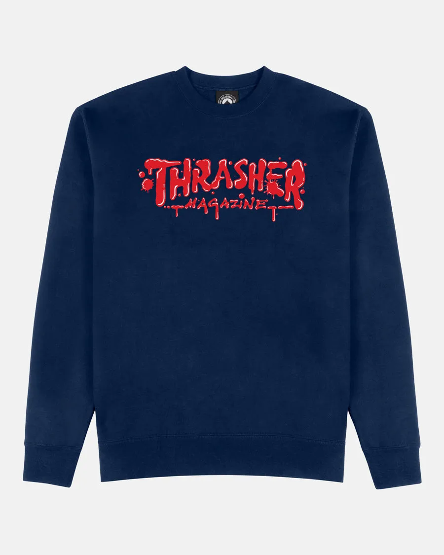 Thrasher Wet Paint Crewneck felpa girocollo navy cotone