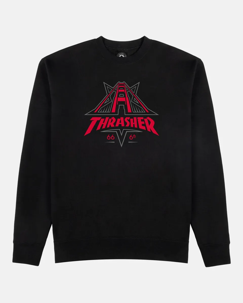 Thrasher Golden Gate felpa girocollo nera misto cotone