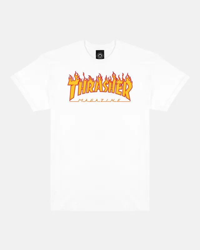 Thrasher Flame t-shirt bianca 100% cotone stampa petto