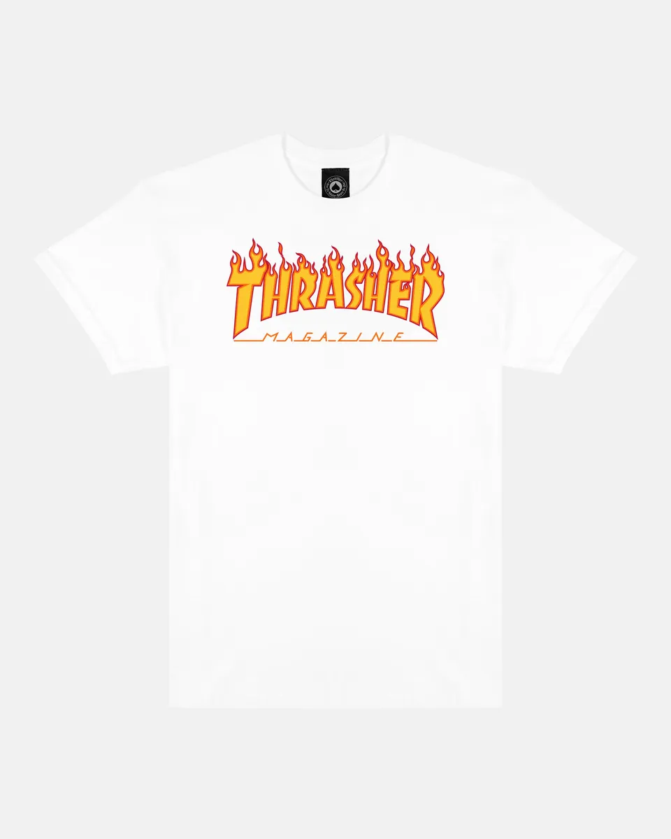 Thrasher Flame t-shirt bianca 100% cotone stampa petto