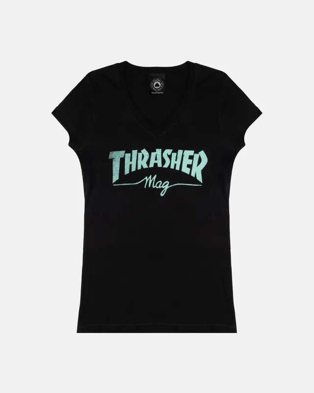 Thrasher Mag Vneck t-shirt donna nera cotone