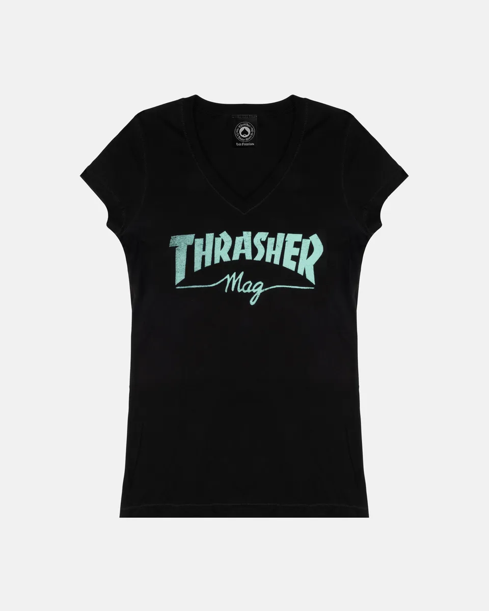 Thrasher Mag Vneck t-shirt donna nera cotone