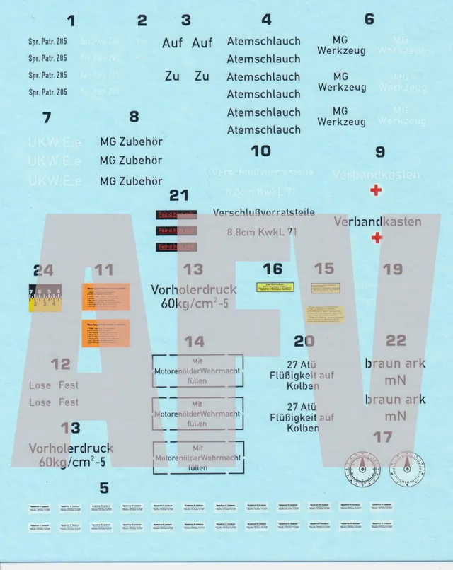 AFV Modeller Interior Markings decalcomanie King Tiger interni