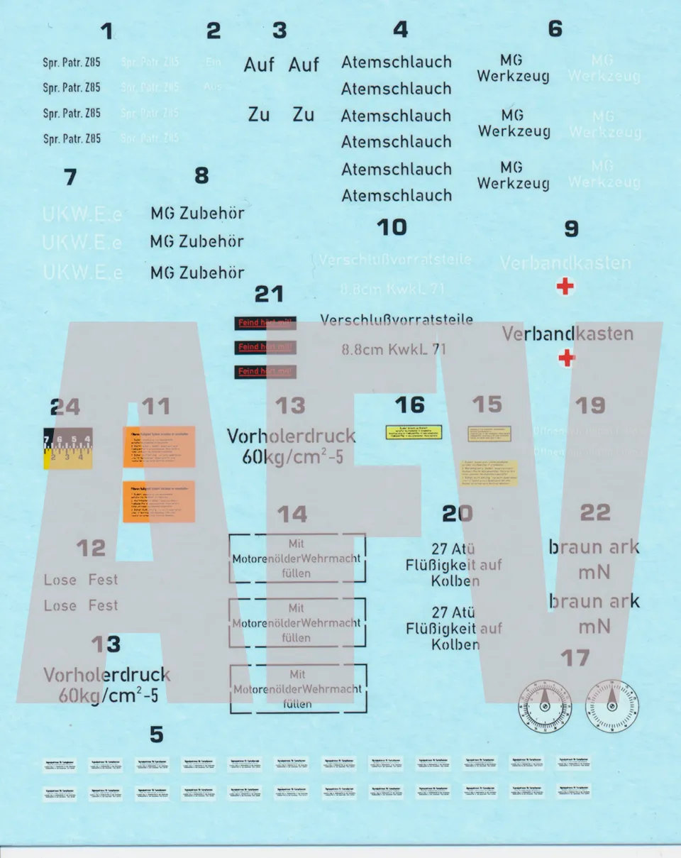 AFV Modeller Interior Markings decalcomanie King Tiger interni