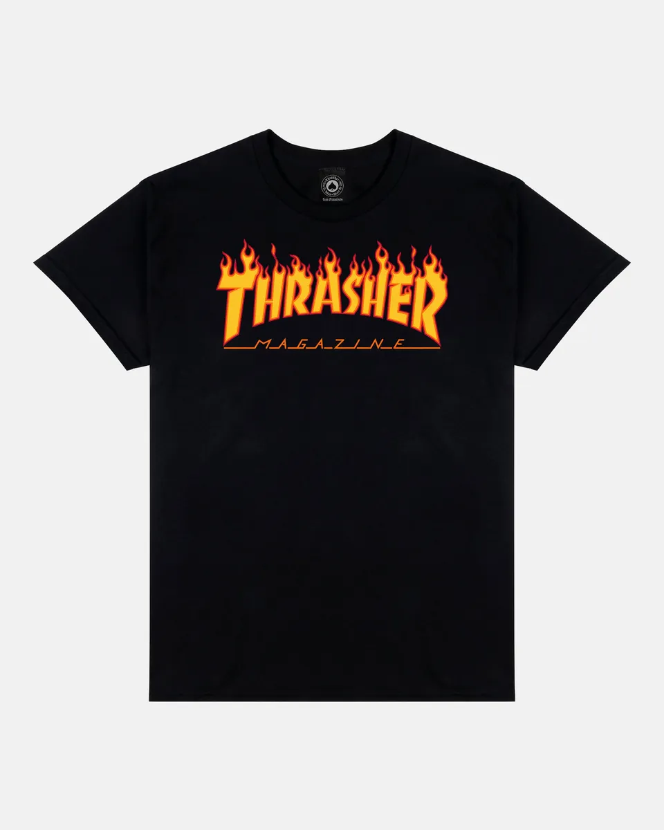 Thrasher Flame maglietta nera in cotone standard fit
