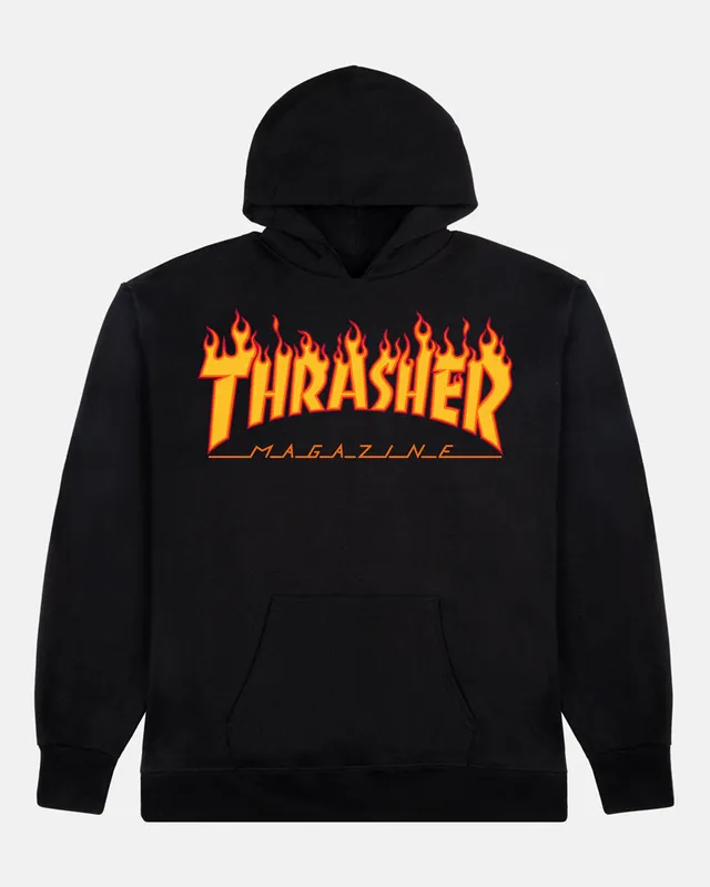 Thrasher Flame Youth Hoodie Felpa Nera Cotone