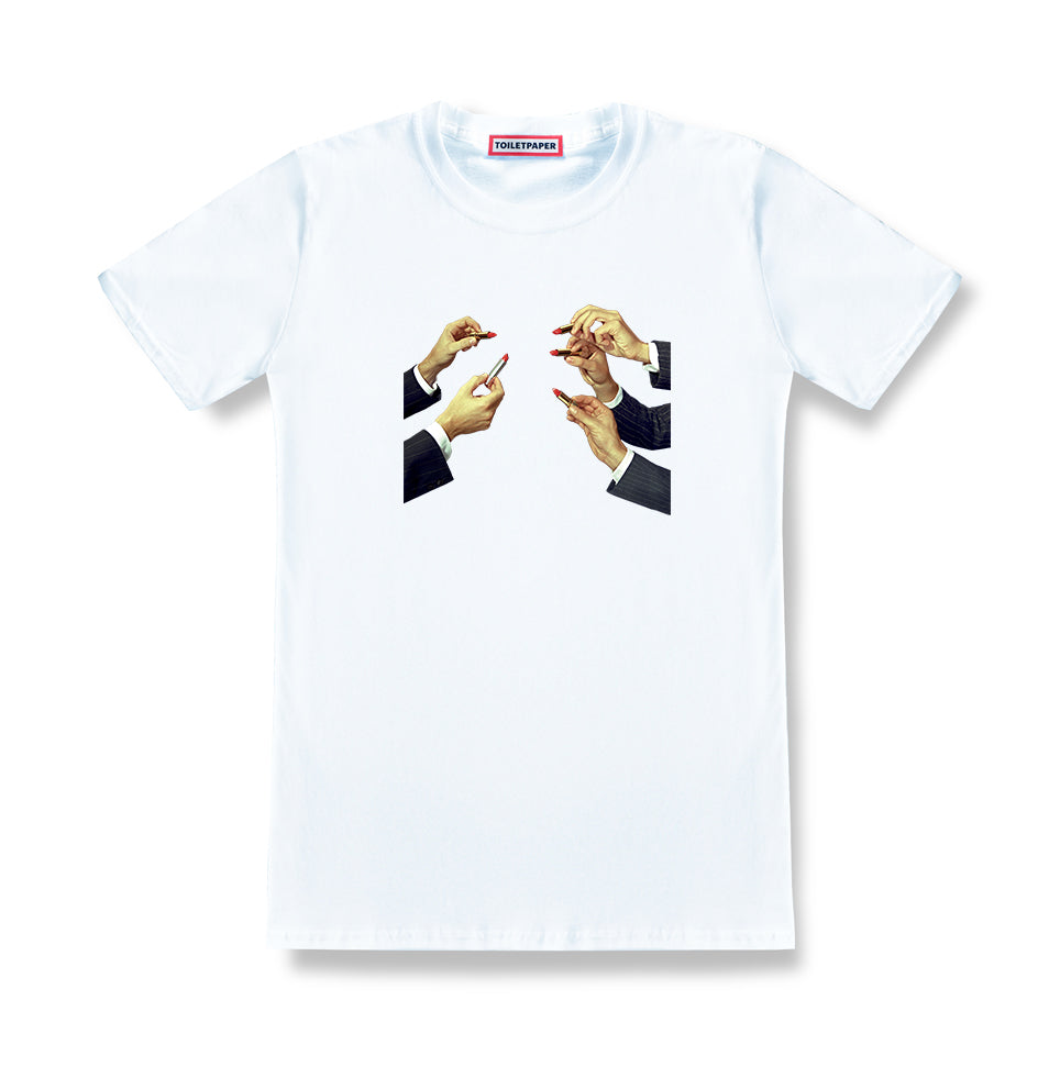 TOILETPAPER Lipstick t-shirt cotone bianca rossetti