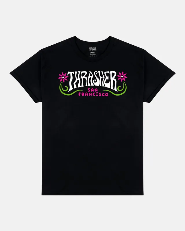 Thrasher Flower Power t-shirt nera grafica floreale