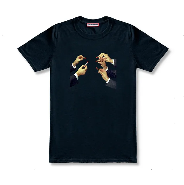 TOILETPAPER Lipstick t-shirt cotone bianca rossetti
