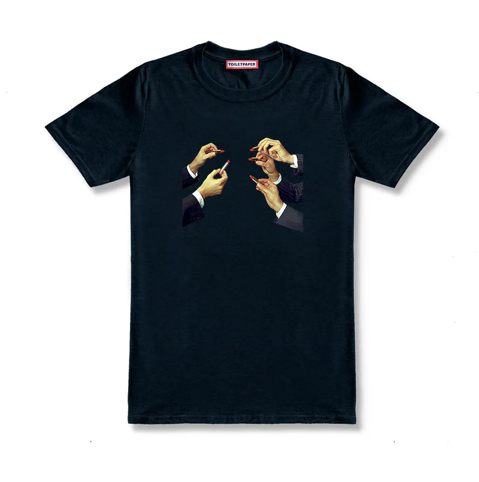 TOILETPAPER Lipstick t-shirt cotone bianca rossetti