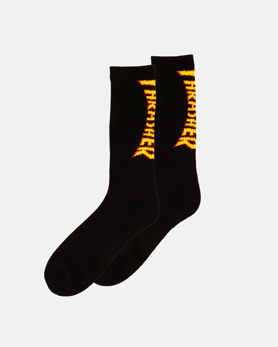 Thrasher Flame calze skate nere crew fiamme taglia unica