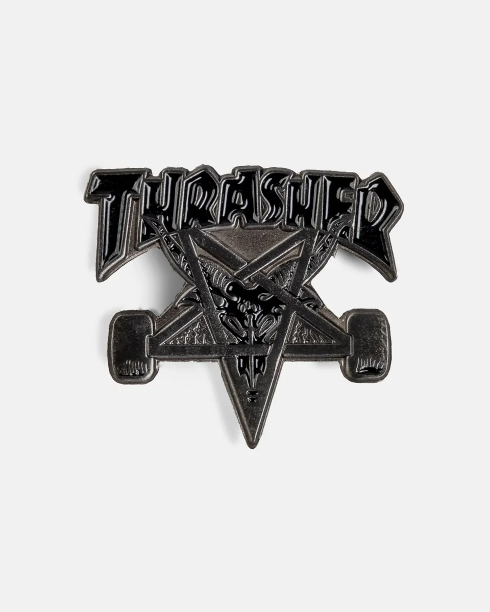 Thrasher Skategoat spilla smaltata argento 2,5 cm